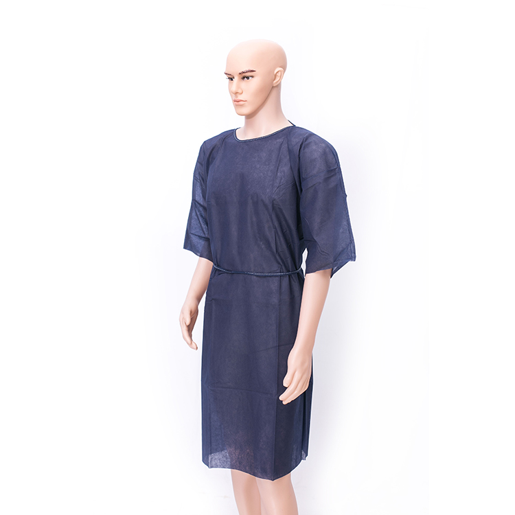 Disposable non woven dark blue patient gown with short sleeves